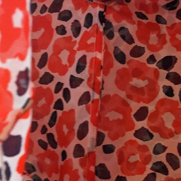 Blue and Red Floral Poppy Sheer Ruffle sleeveless blouse - Picture 4 of 10